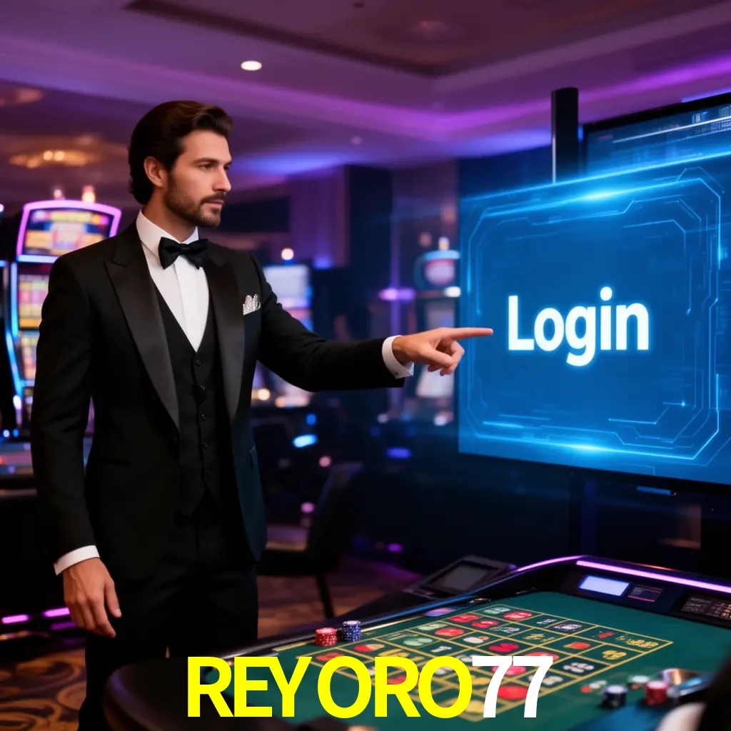 REYORO77 Login - OTP, cuenta y soporte Pantalla REYORO77 Login con OTP, contraseña, cuenta segura y soporte móvil